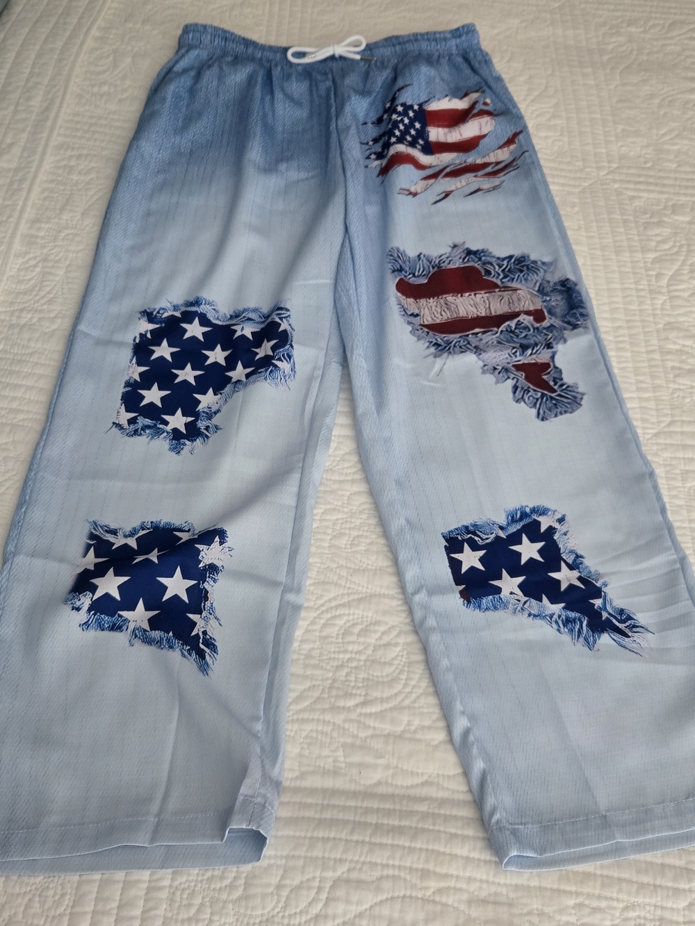 Americana Light Blue Patchwork American Flag Anytime Pants